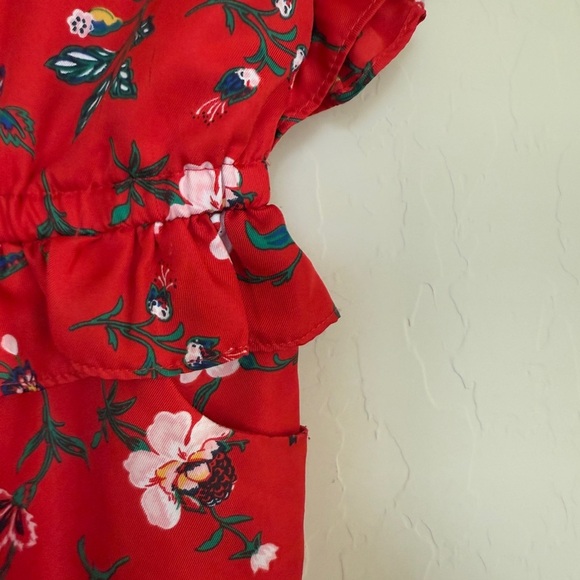 Jane and Jack Girls Bradbury Red Floral Ruffle Jumpsuit Size 6 - Picture 5 of 8
